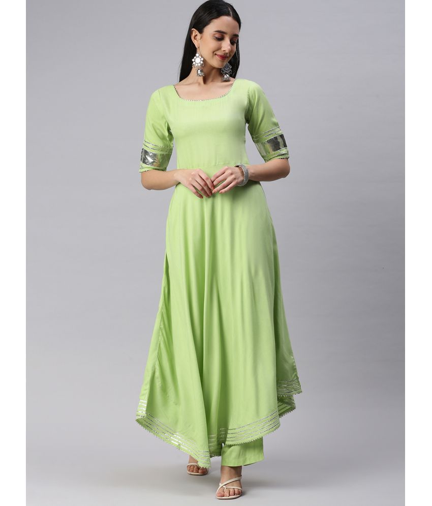     			JAIPUR VASTRA - Green Asymmetrical Rayon Women's Stitched Salwar Suit ( Pack of 1 )