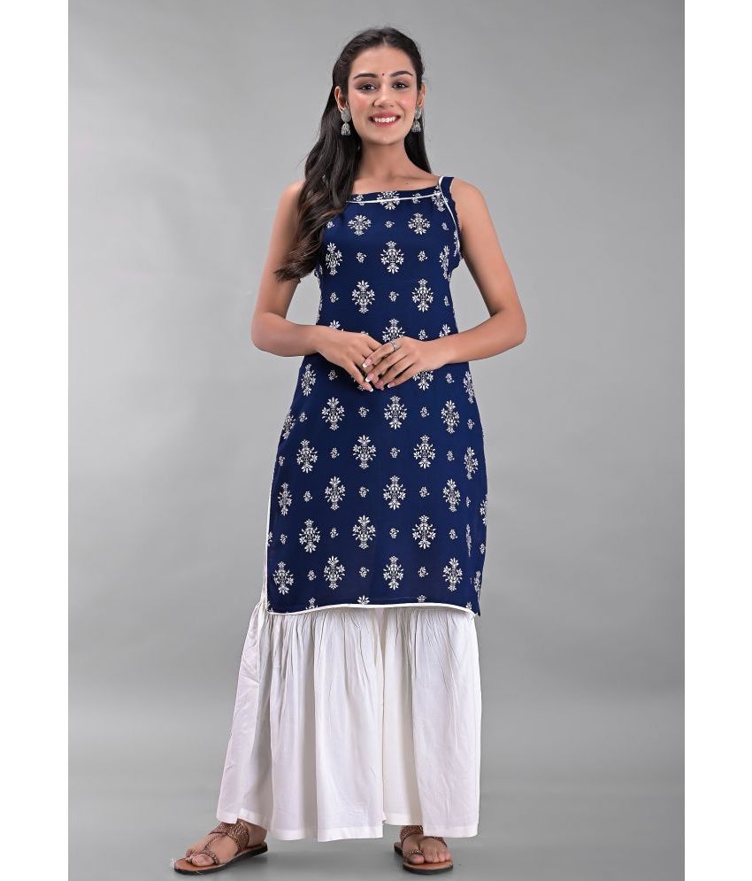     			Maquien - Blue Straight Rayon Women's Stitched Salwar Suit ( Pack of 1 )