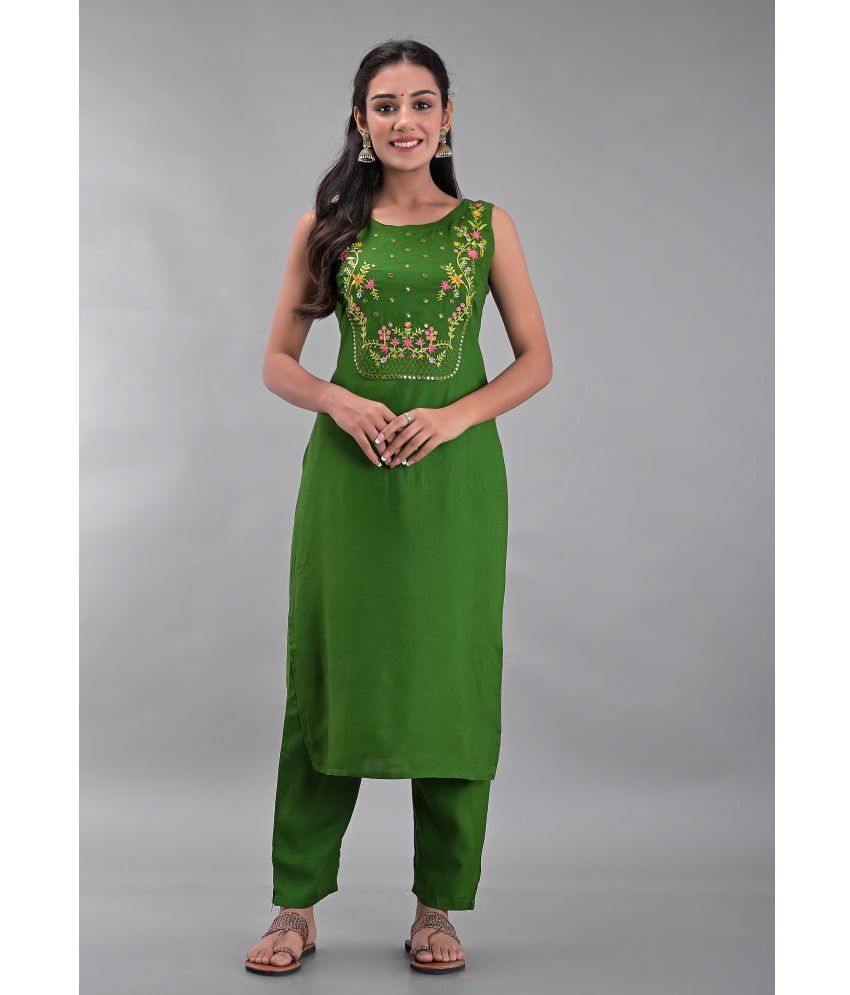     			Maquien - Green Straight Rayon Women's Stitched Salwar Suit ( Pack of 1 )