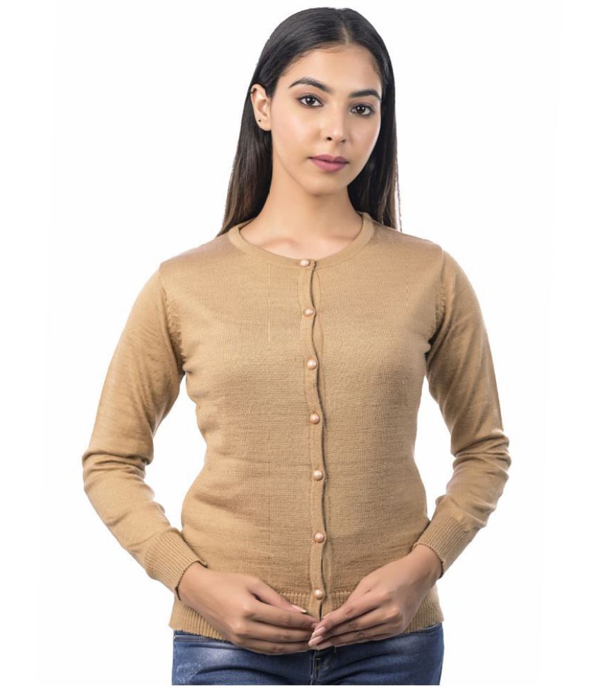     			Varenyam Acrylic Beige Buttoned Cardigans - Single