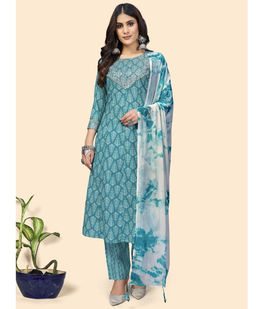     			Vbuyz - Blue A-line Cotton Women's Stitched Salwar Suit ( Pack of 1 )