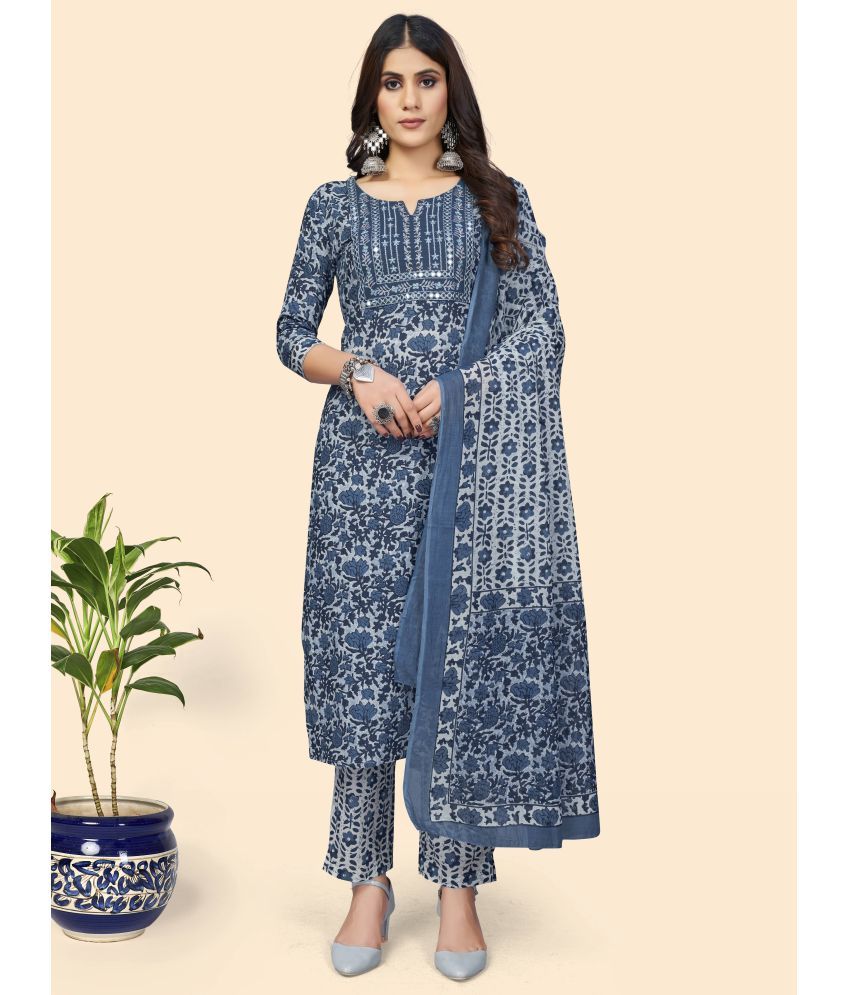     			Vbuyz - Blue Straight Cotton Women's Stitched Salwar Suit ( Pack of 1 )