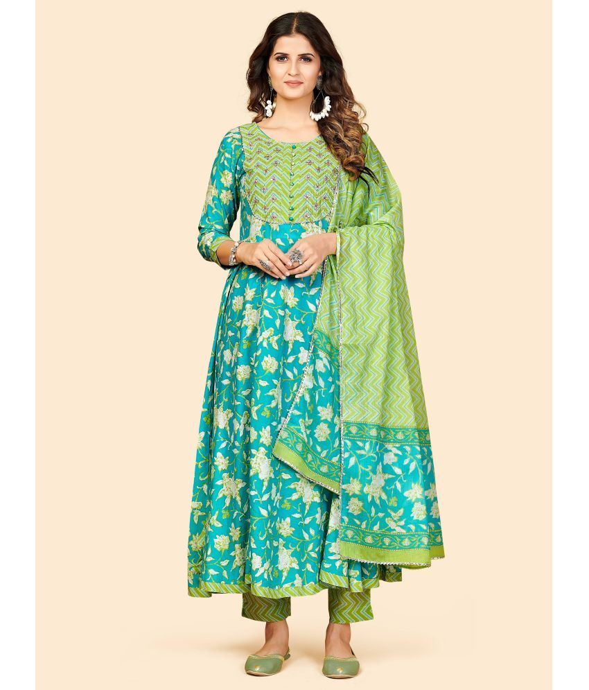     			Vbuyz - Turquoise Anarkali Cotton Women's Stitched Salwar Suit ( Pack of 1 )