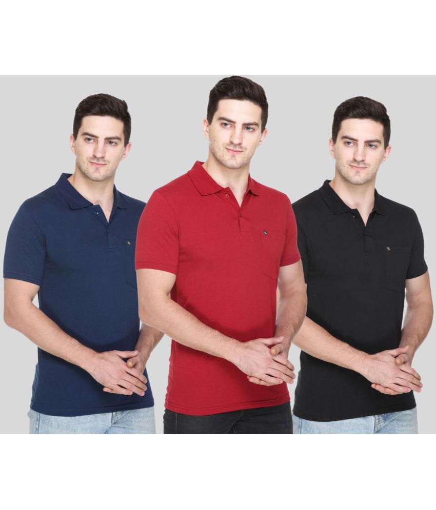     			White Moon - Navy Blue Cotton Blend Regular Fit Men's Polo T Shirt ( Pack of 3 )