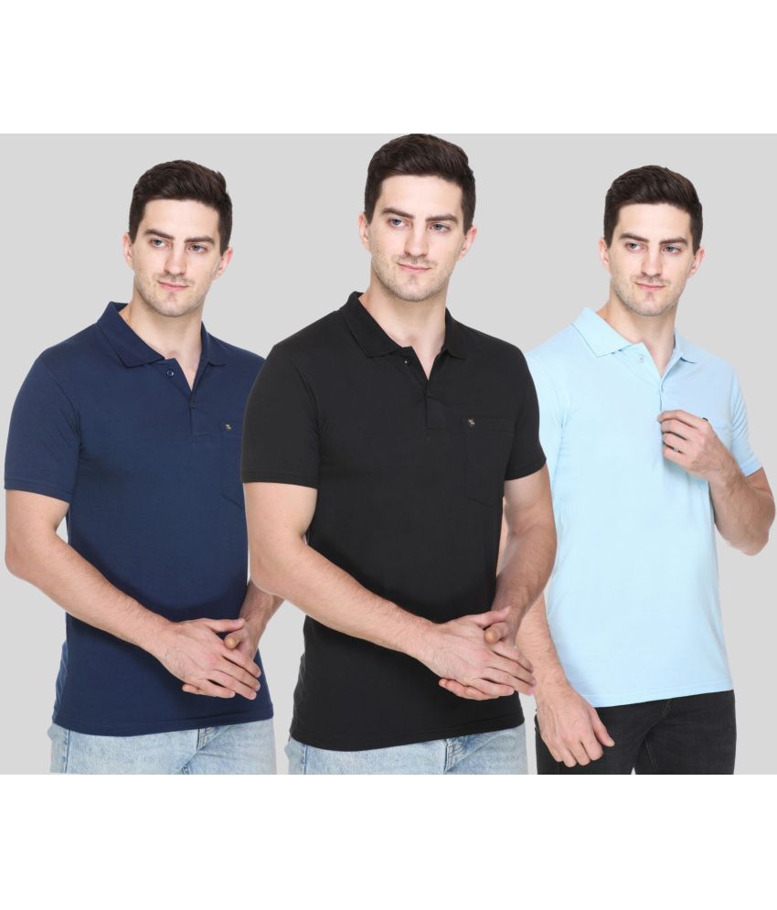     			White Moon - Navy Cotton Blend Regular Fit Men's Polo T Shirt ( Pack of 3 )