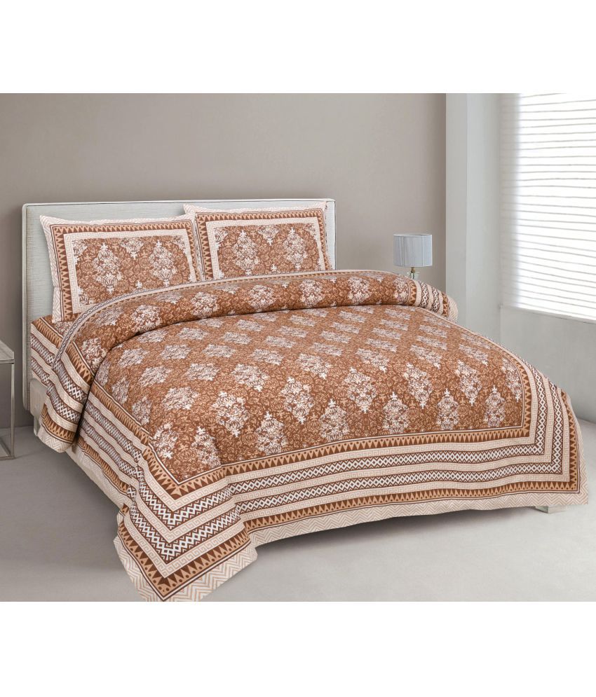     			Uniqchoice - Brown Cotton Double Bedsheet with 2 Pillow Covers