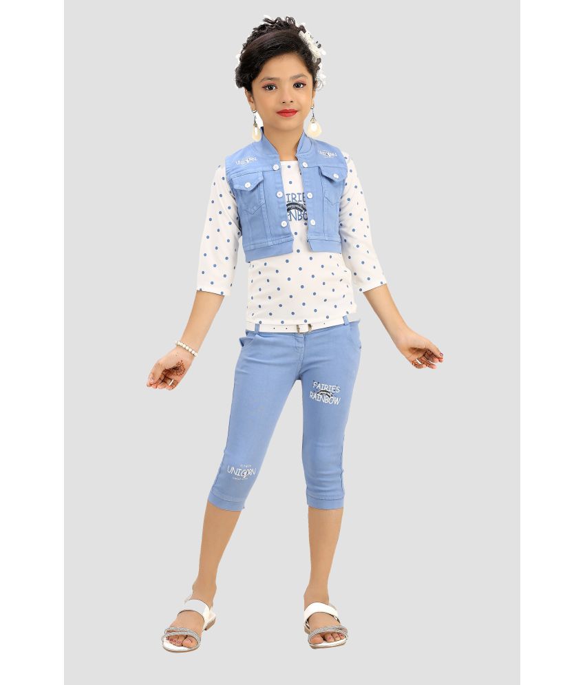     			Cherry Tree - Blue Denim Girls Top With Capris ( Pack of 1 )