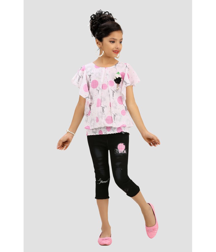     			Cherry Tree - Pink Denim Girls Top With Capris ( Pack of 1 )