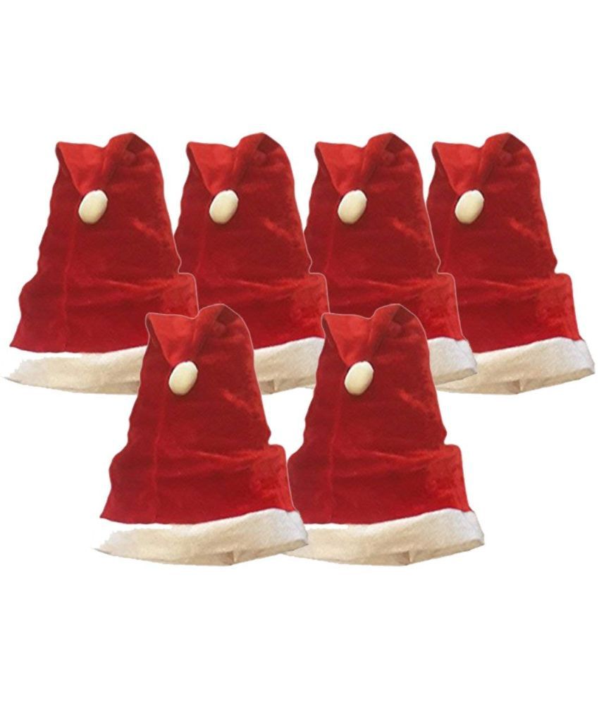     			Kaku Fancy Dresses Santa Clause Cap | Santa Hat | Santa Hat for Kids | Red Christmas Caps -Red, Freesize, for Boys & Girls - Pack of 6