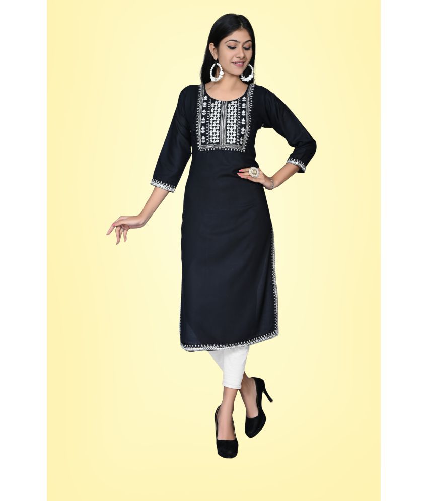     			Kapadia - Black Rayon Women's Straight Kurti ( Pack of 1 )