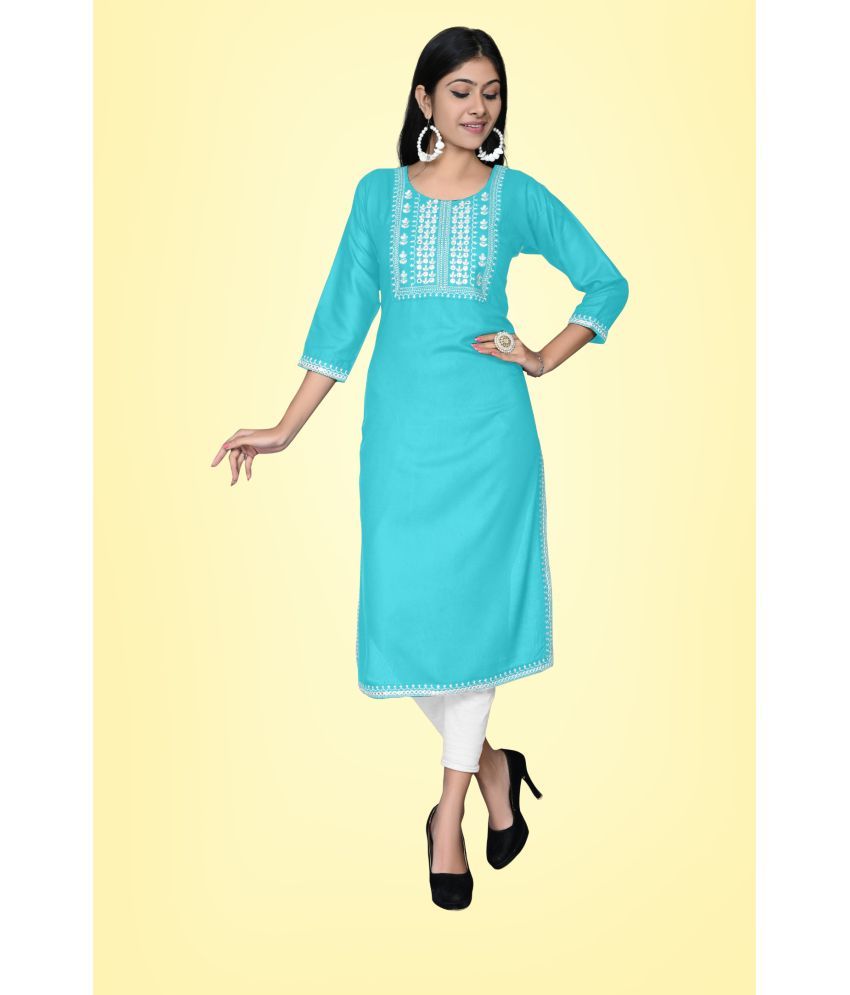     			Kapadia - Light Blue Rayon Women's Straight Kurti ( Pack of 1 )