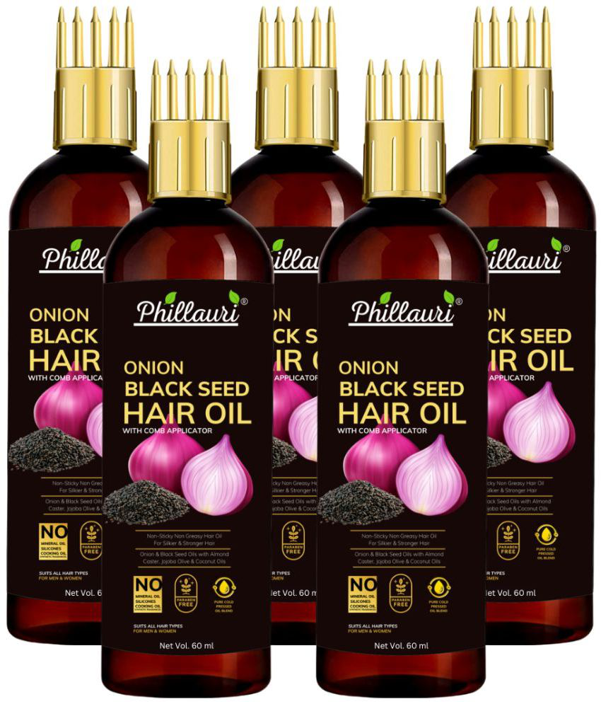     			Phillauri Black seed Onion Oil for Hair Regrowth Hair Oil for Men and Women Hair Oil (60 ml) Pack of 5