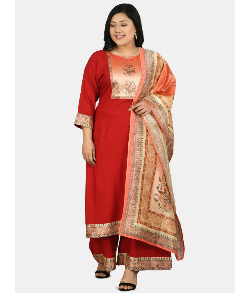     			PrettyPlus by Desinoor - Red Straight Rayon Women's Stitched Salwar Suit ( Pack of 1 )