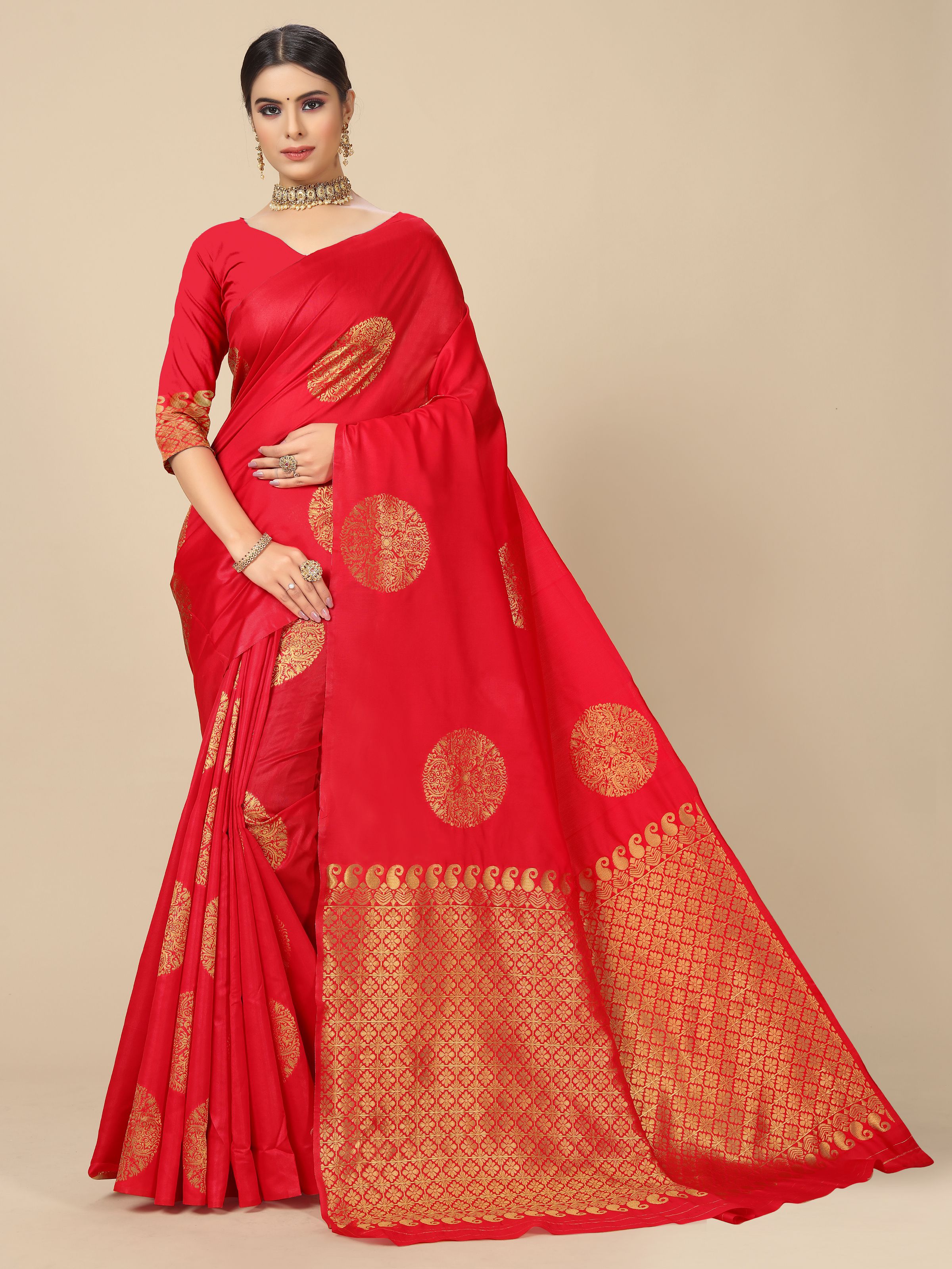 Rangita Women Banarasi Silk Jacquard Saree With Blouse Piece - Red