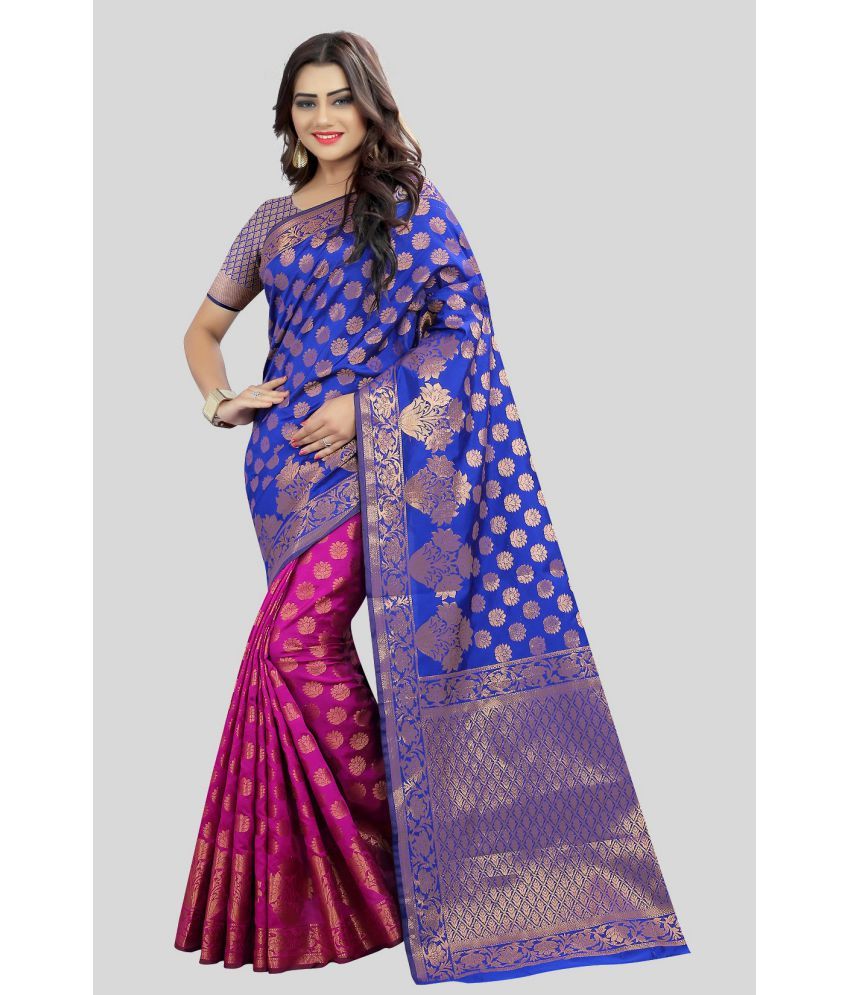     			Gazal Fashions - Blue Banarasi Silk Saree With Blouse Piece ( Pack of 1 )