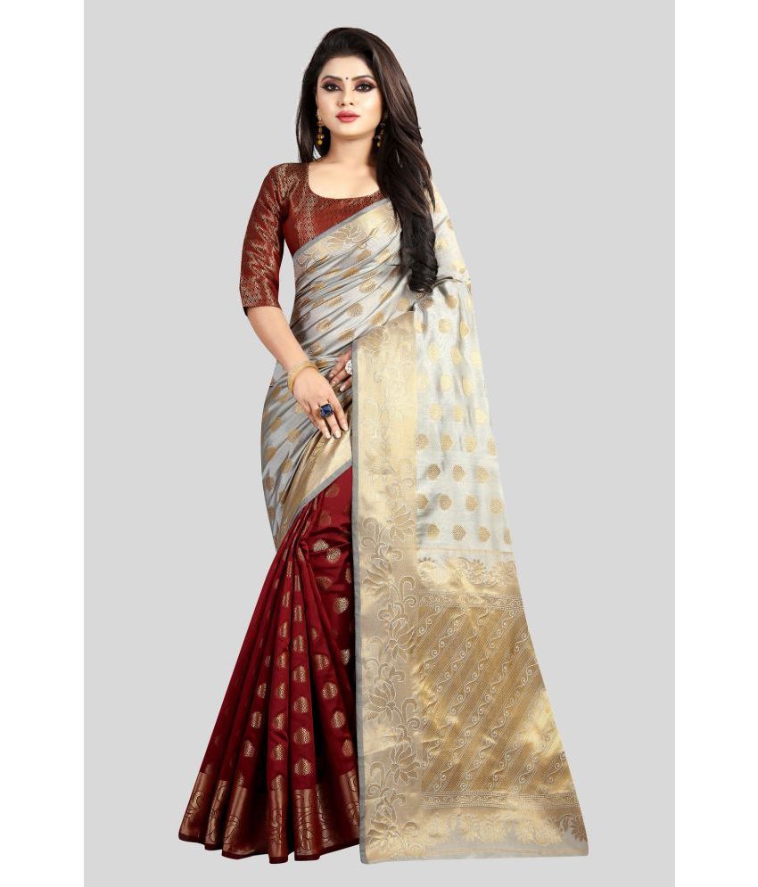     			Gazal Fashions - Grey Banarasi Silk Saree With Blouse Piece ( Pack of 1 )