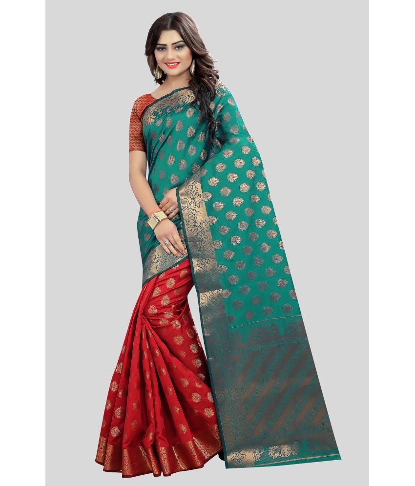     			Gazal Fashions - Rama Banarasi Silk Saree With Blouse Piece ( Pack of 1 )