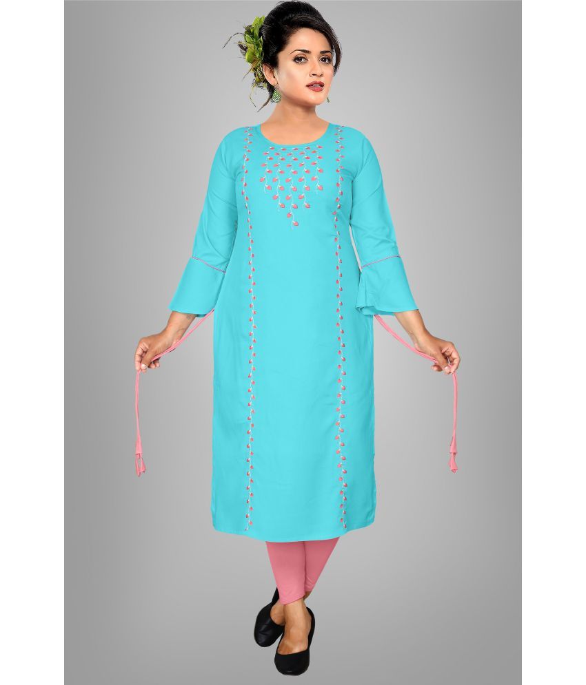     			HAYA - Light Blue Rayon Women's Straight Kurti ( Pack of 1 )