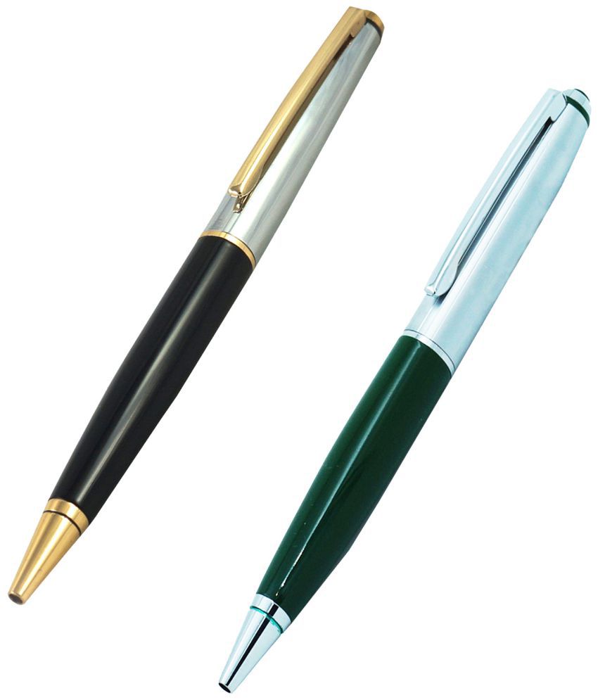    			auteur Premium Slim Metal Body Black & Green Color With Gold Clip Ball Pen Set Best Ball Pen Gift Set For Men & Women Professional Executive Office, Nice Pens