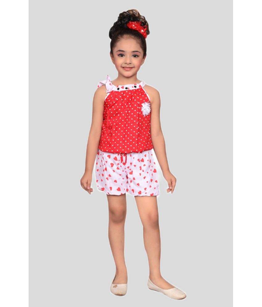     			High Fame - Red Rayon Girls Top With Shorts ( Pack of 1 )
