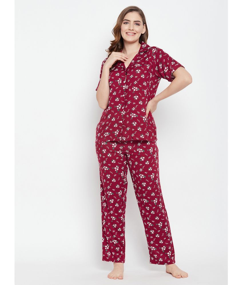     			Clovia - Maroon Cotton Blend Women's Nightwear Nightsuit Sets ( Pack of 1 )