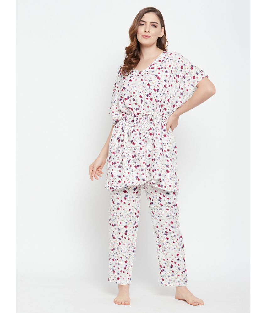     			Clovia - White Rayon Women's Nightwear Nightsuit Sets ( Pack of 1 )