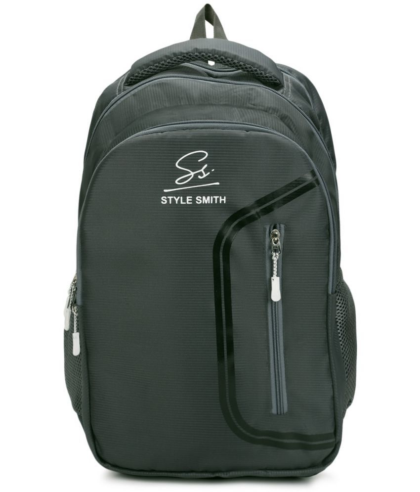 Style Smith Grey Polyester Casual Backpack Bag with rain Cover ( 30