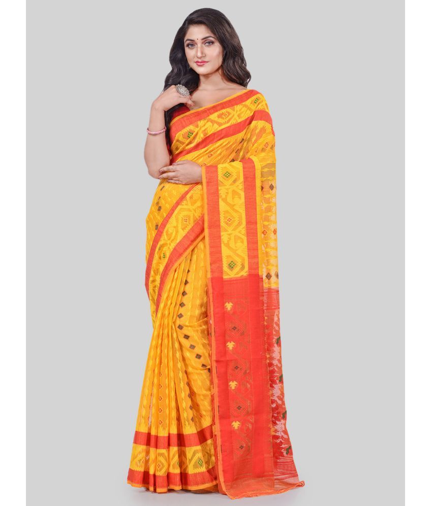     			Desh Bidesh - Yellow Cotton Saree Without Blouse Piece ( Pack of 1 )