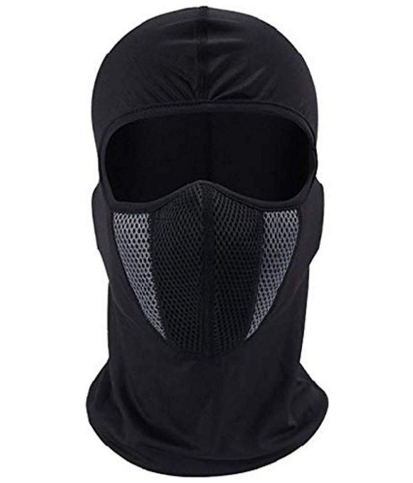 HORSE FIT Full Cover face Mask for Men Pro Breathable Mesh Bike riding Balaclava Soft Cotton 3 Layer Protection Anti Dust pollution 4 way stretch Reusable Under Helmet (Mask-Full-Black-Grey-Patti, 1)