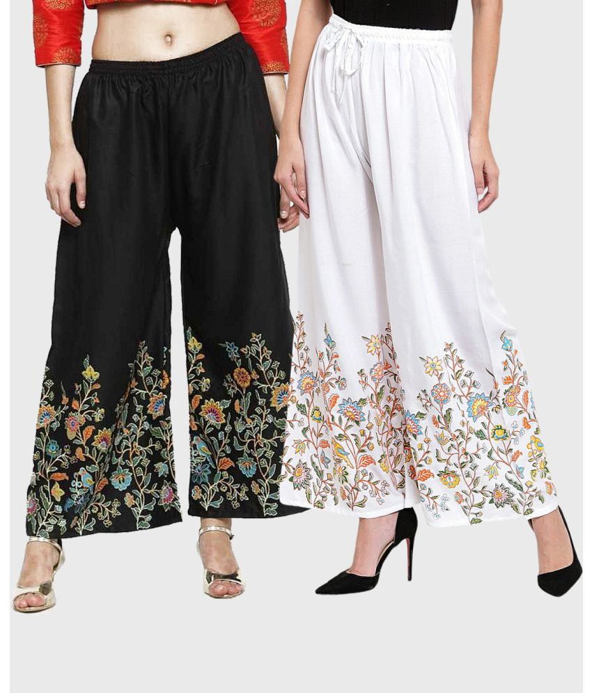     			MEYARA - White Rayon Straight Women's Palazzos ( Pack of 2 )