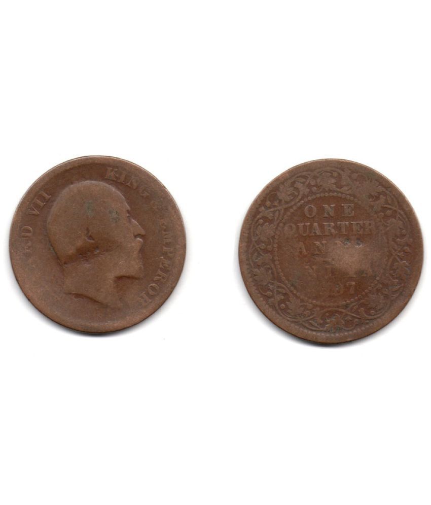     			Nisara Collectibles - Anna copper British india coin rare 1907 Edward Vii King & Emperor One Quarter .  Numismatic Coins