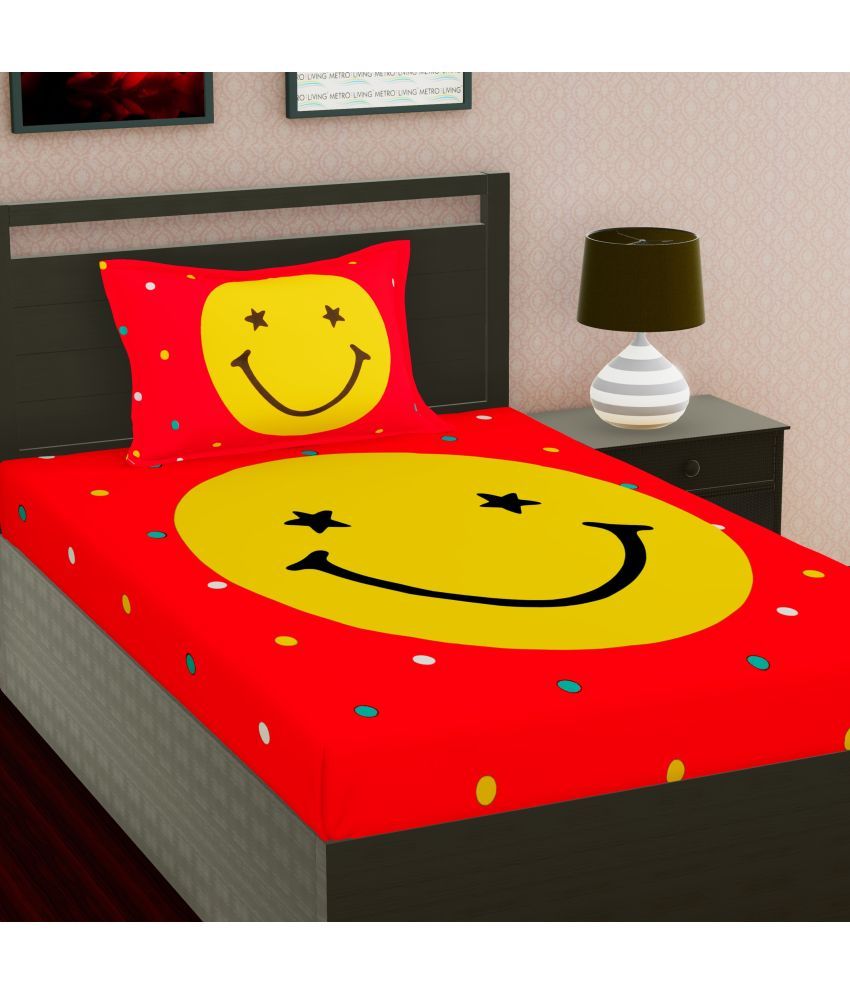     			URBAN MAGIC - Yellow Cotton Single Bedsheet with 2 Pillow Covers