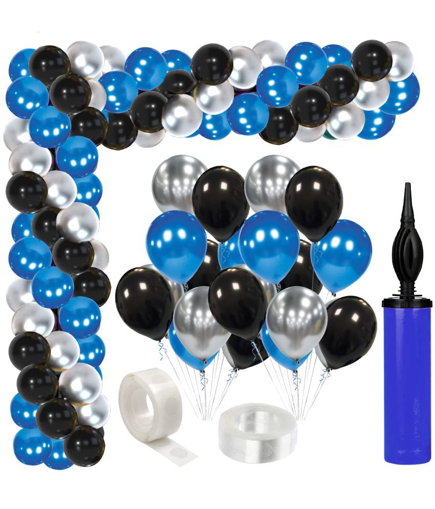    			Zyozi   Black Silver Black Balloon Garland Arch Kit - 78 PCS Matte Black Blue Metallic Silver Latex Balloons Arch Holder 16Ft Video Gaming Party Balloon for Boys Space Gamer Fan Birthday Party Decorations