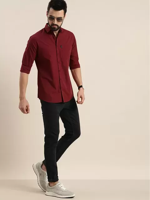 Buy Men Maroon Slim Fit Formal Full Sleeves Formal Shirt Online - 690490 |  Peter England