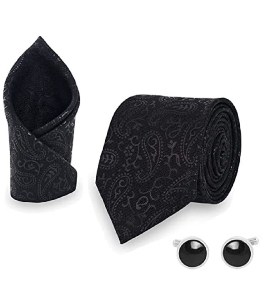     			PENYAN Black Printed Satin Necktie