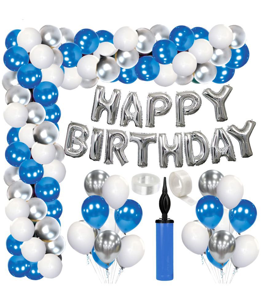     			Zyozi   Blue Balloon Garland Arch Kit 79pcs Blue Silver and White Mettalic Balloon with Happy Birthday Foil Balloon for Birthday Decoration Baby Shower Graduation Decoration