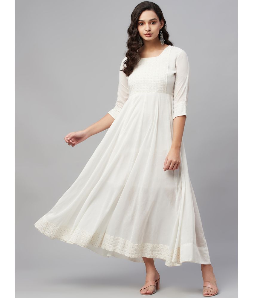     			AMIRA'S INDIAN ETHNICWEAR - White Cotton Women's Fit & Flare Dress ( Pack of 1 )