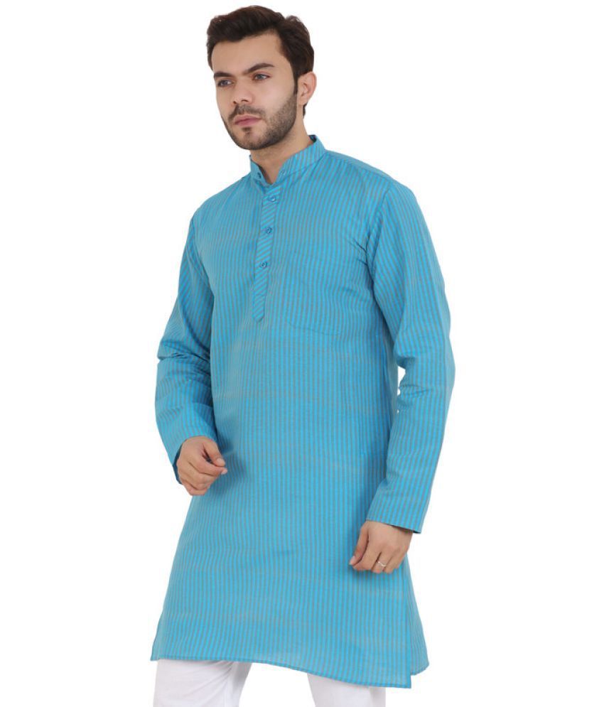     			Latest Chikan - Sky Blue Cotton Men's Regular Kurta ( Pack of 1 )