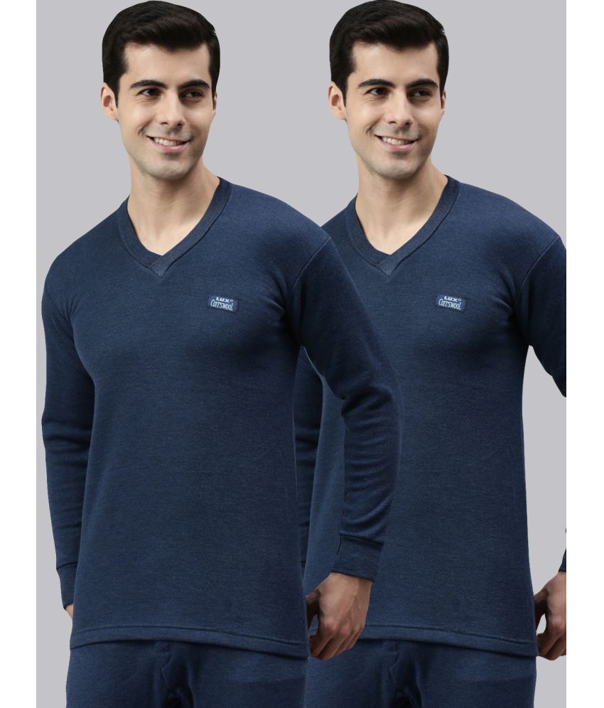    			Lux Cottswool - Blue Cotton Blend Men's Thermal Tops ( Pack of 2 )