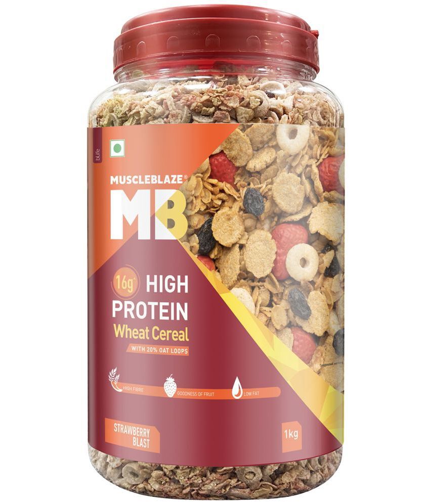 MuscleBlaze High Protein Wheat Cereal, with 20% Oats Loop(Strawberry Blast, 1 kg)