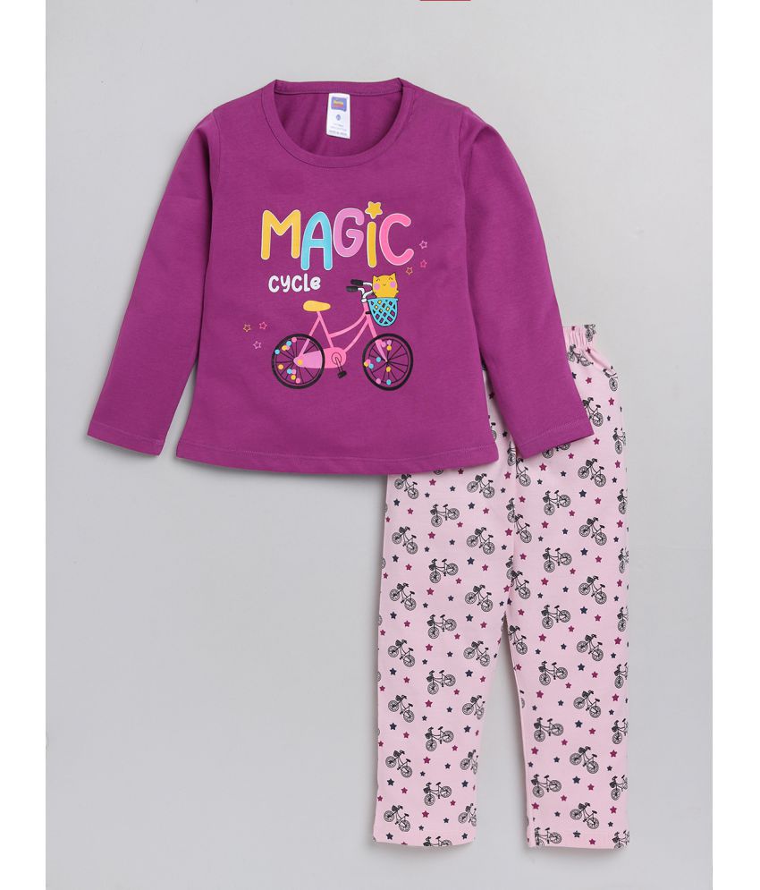     			Nottie planet - Purple Cotton Girls Top With Pajama ( Pack of 1 )