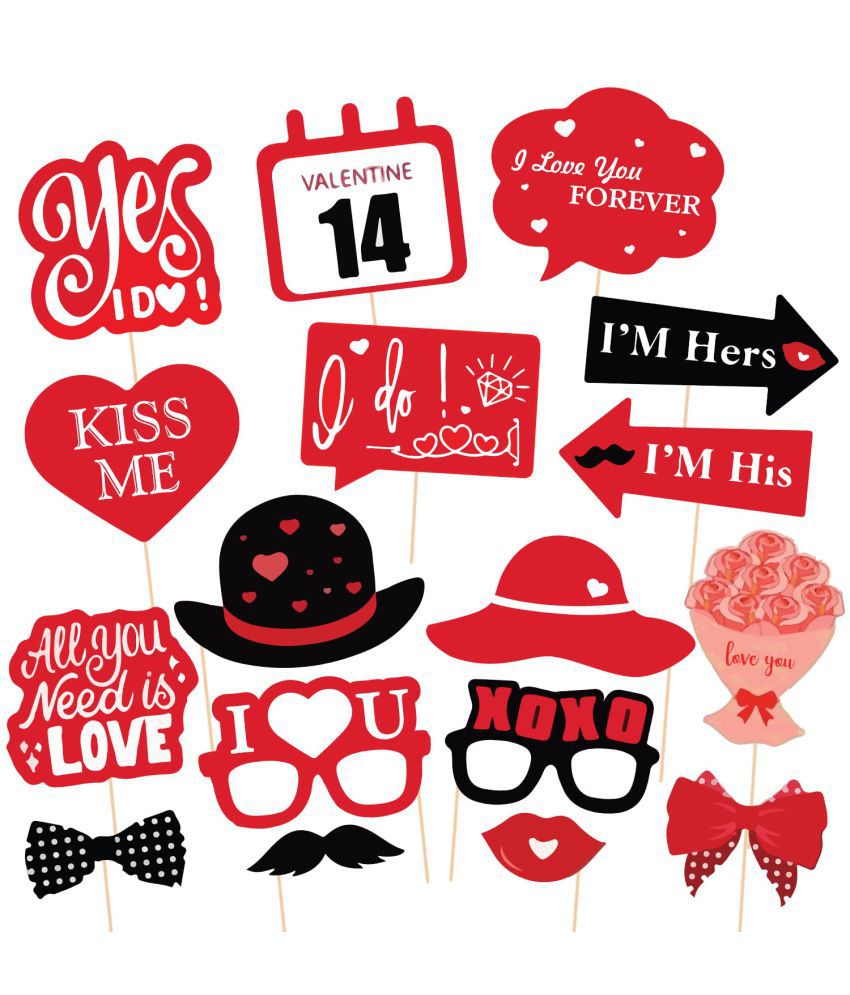     			17 pcs Valentines Day Photo Booth Props Kit, for Valentines Day Event Party Favors and Decorations, Creative Funny Disguise Props Wedding Decor