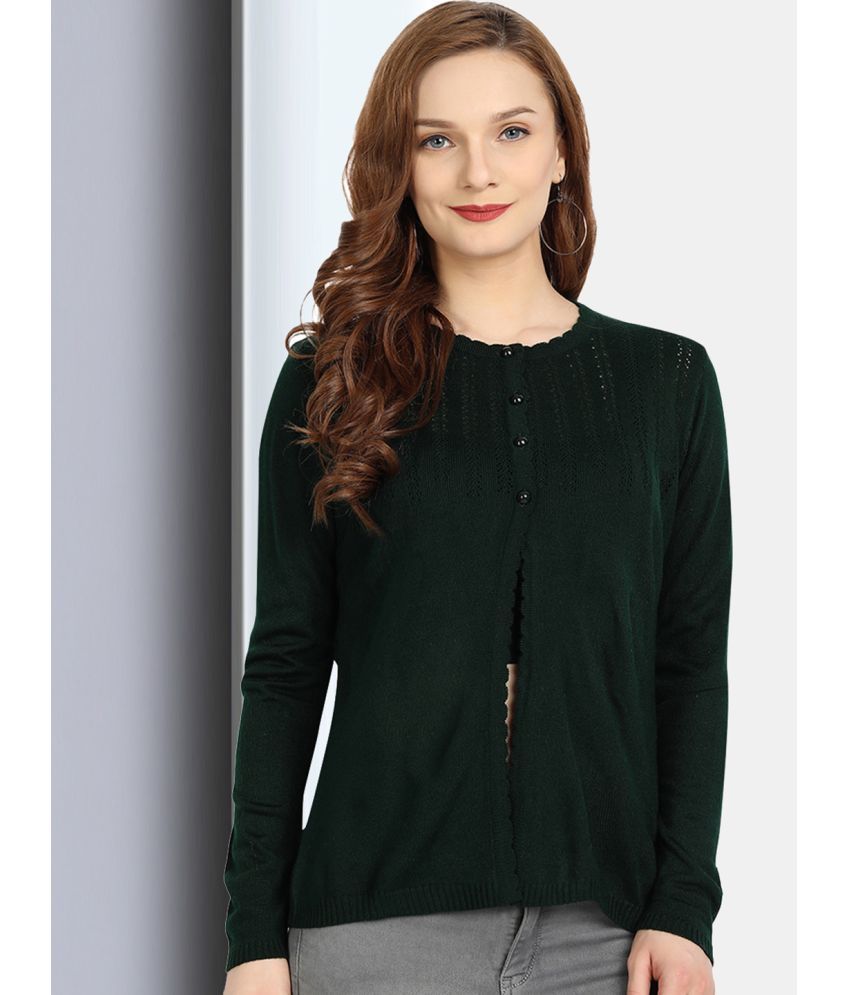     			Clapton Acro Wool Green Buttoned Cardigans -