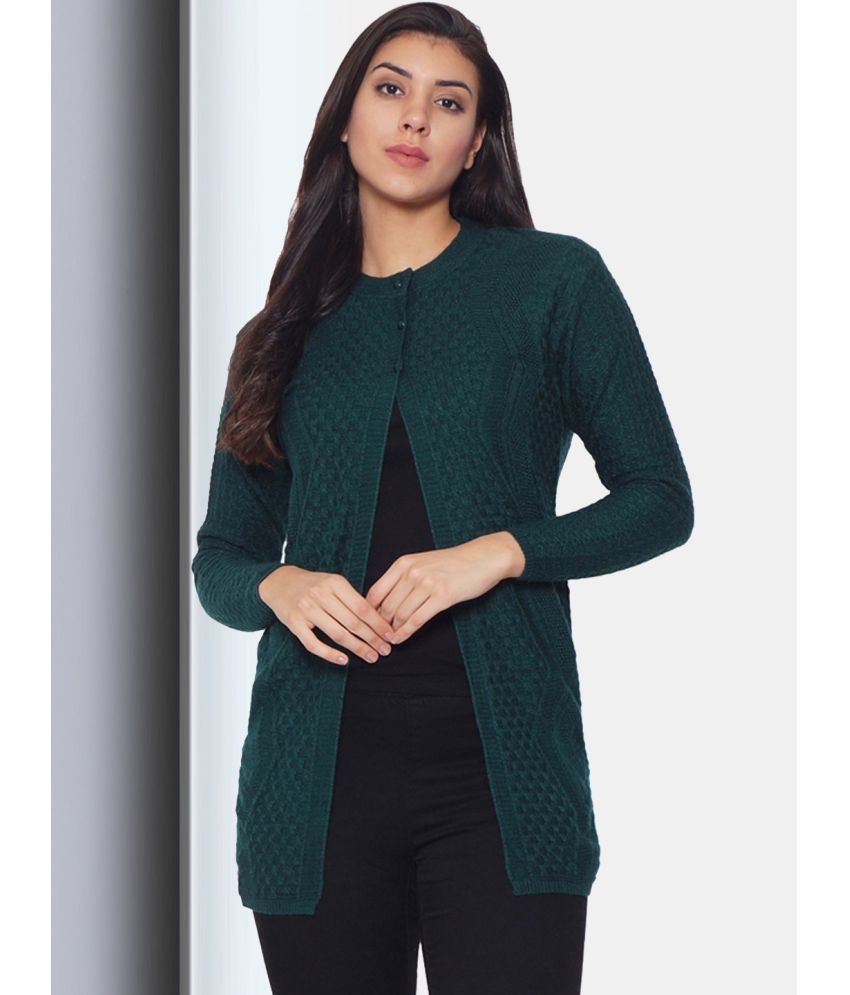     			Clapton Acro Wool Green Buttoned Cardigans -