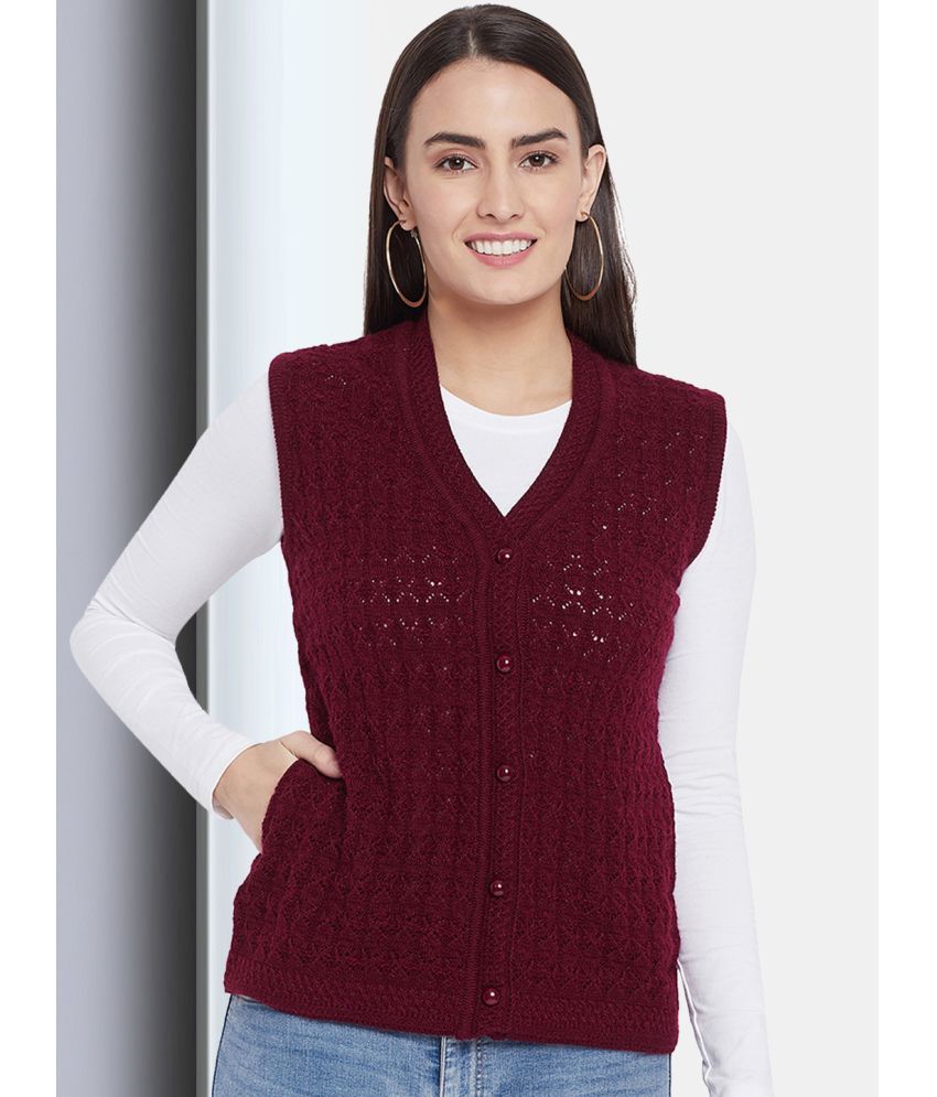     			Clapton Acro Wool Maroon Buttoned Cardigans -