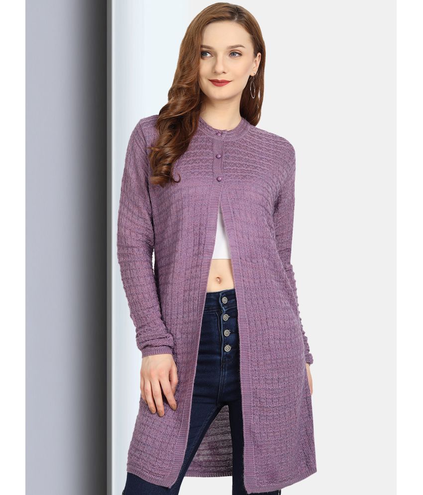     			Clapton Acro Wool Purple Buttoned Cardigans -