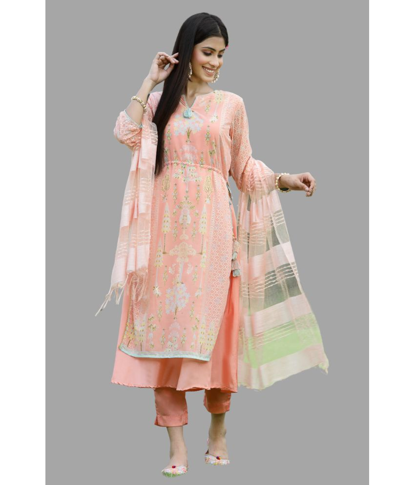     			Juniper - Orange Double Layered Georgette Women's Stitched Salwar Suit ( Pack of 1 )