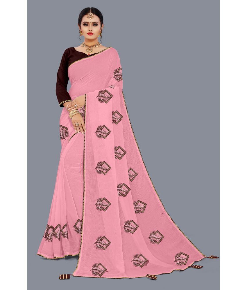     			Kyarn - Pink Chiffon Saree With Blouse Piece ( Pack of 1 )