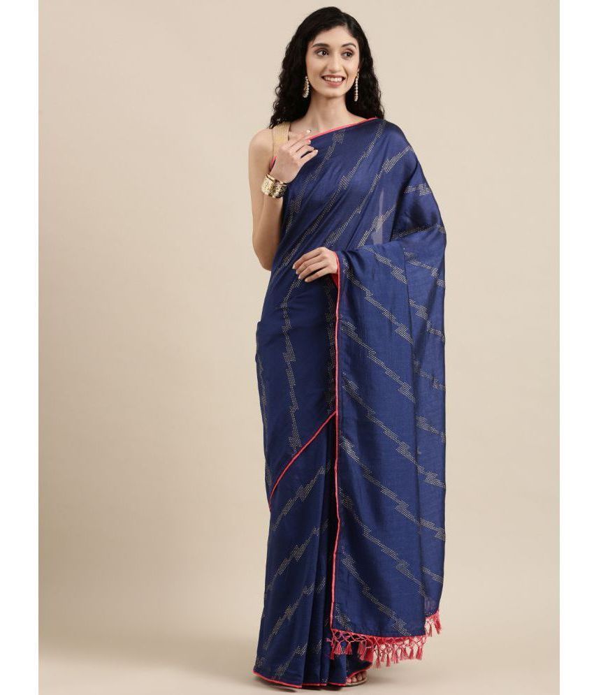     			Rekha Maniyar Silk Embellished Saree With Blouse Piece - Navy Blue ( Pack of 1 )