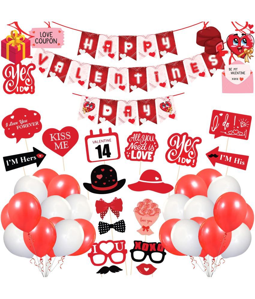     			Zyozi   Happy Valentine’s Day Decoration Combo, Valentine’s Day Banner,Photo Booth, Swirls and Balloon for Valentine’s Day Party Decorations, Wedding Anniversary Party Decorations, Photo Prop (Set of 49)